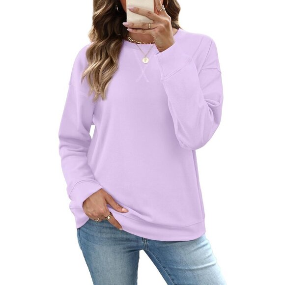 Sweaters - Women's Crew Neck Sweatshirt Loose Pullover Long Sleeve Soft Top Casual